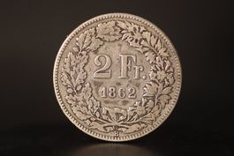 2 Franken 1862 B Sitzende Helvetia | 2 Fr. Silber | Ab. 1.-